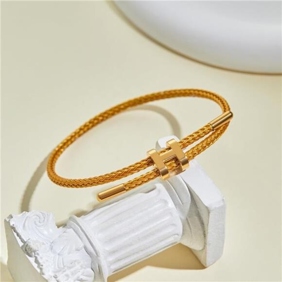 Adjustable Gold Plated Charm Bracelet Women Titanium Steel Wire Rope Jewelry Gif - Picture 5 of 8